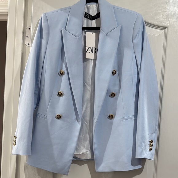 Zara Light Blue Double-Breasted Blazer - Picture 1 of 2